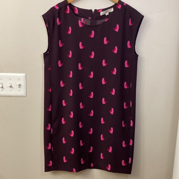 LOFT Smitten Kitten Burgundy Cat Cap Sleeve Dress with Pockets Size Medium - Picture 2 of 12